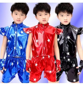 Black red royal blue boys girls kids child children toddlers kindergarten baby t show stage performance jazz dj modern dance jazz dance costumes 